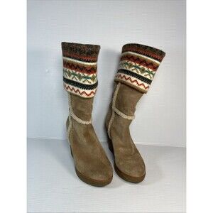 Steve Madden Tan Brown Suede Boots Mid-Calf Sz  6 M Lined Shearling Knit Cuff